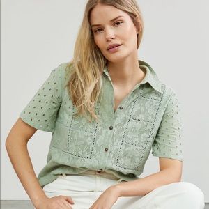 ANTHROPOLOGIE Fern Buttondown eyelet shirt in green || SIZE 2X